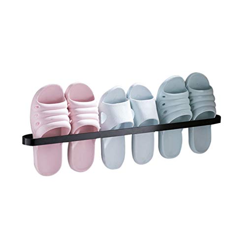 Mengmiao Zapatillas de Baño Zapatero Ahorro Espacio Montado en la Pared Sin Orificio Zapatillas Almacenamiento (Negro#4, 65 * 5 * 2 cm) Cover