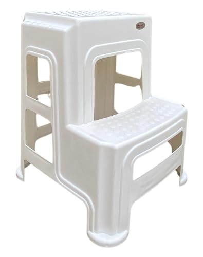 Image of SKYGLAMOUR Supreme Plastic Multi-Purpose Step Stool for Home | Office&Kitchen Use with Weight Bearing Capacity of 150 Kg |2 Step Stool for Home| Color: Milky White; Qnt: 2 Pcs.