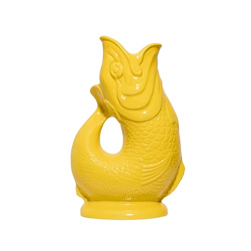 The Original Gluggle Jug - Yellow Glug Jug in XL, 28cm 1.4L - Gug Glug Fish Shaped Jug - Decorative Glugging Water, Cocktail, Wine & Gin Pitcher, Decanter or Vase - Hand Made in Britain