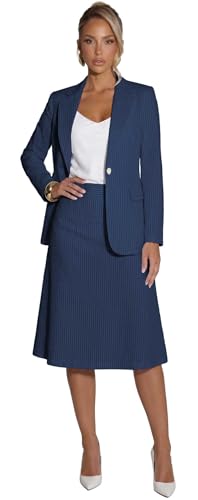 Navy Blue Womens Sets 2 Piece Outfits Seersucker Striped Skirt