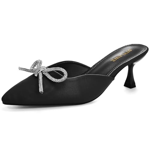 stylewe Womens Bow Kitten Heels for Women Heeled Sandal Mules Black