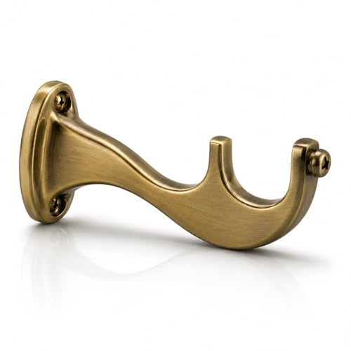 Image of Elite Aluminum Curtain Rod Brackets - Heavy-Duty Wall Mount Clamps for Curtain Rod Support for Door and Window Curtain Rods with Screw and Wall Plug - Pack of 2PCS (Royal Antique Brass)