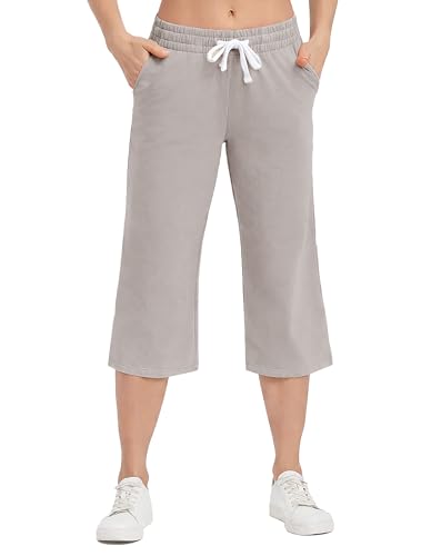 Image of SPECIALMAGIC Women Capri Pants Cotton Yoga Wide Leg Pajama Pants Capris Sweatpants Sports