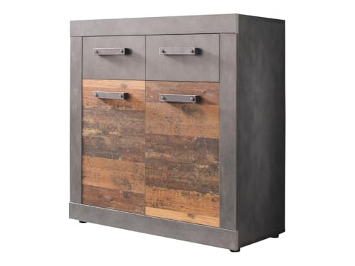 trendteam smart living - Indy - Kommode - Graphit Grau/Alteiche - 2 Schubladen, 4 Fächer - (BxHxT) 82 x 86 x 37 cm - Aufbewahrungsschrank in rustikaler Optik