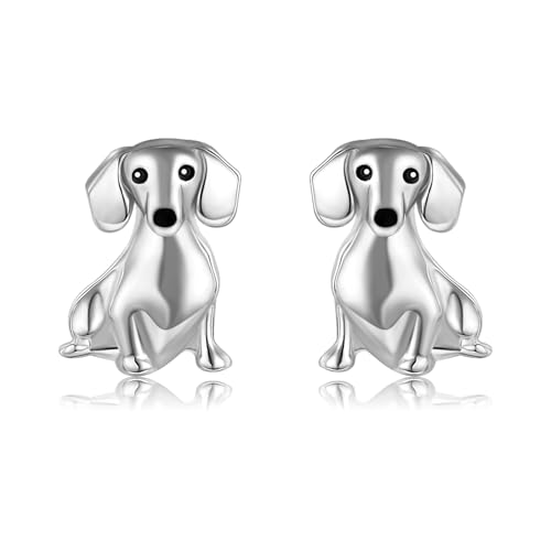 Dachshund Stud Earrings 925 Sterling Silver/Ross Gold Plated/Gold Plated Cute Dachshund Earrings Dog Jewelry Gifts for Women Mom Wife Dachshund Lovers