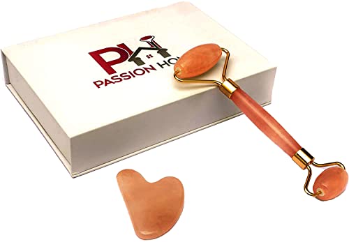 PASSION HOME Jade Roller & Gua Sha, Face Roller, Facial Beauty Roller Skin Care Tools, Passion Home Rose Quartz Massager for Face, Eyes, Neck, Body Muscle Relaxing and Relieve Fine Lines and Wrinkles