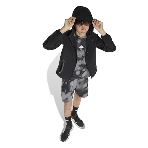 adidas Garçon Training Tee with Allover Graphic, Carbon/Black, 7-8 Years