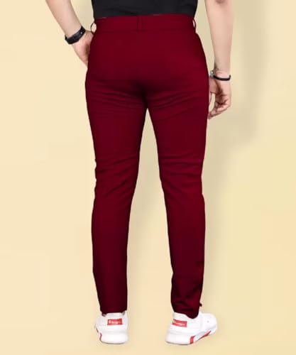 Image of Men's Slim Fit Formal Trousers with Mid-Rise Waist and Lycra Blend | Solid Pattern and Button Closure | Ideal for Office, Business, and Everyday Wear