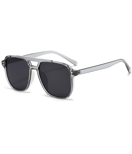 Image of EYLRIM Retro Aviator Sunglasses for Women Men Classic 70s Square Frame Sun Glasses Vintage Shades(A7 Transparent Grey /Grey)