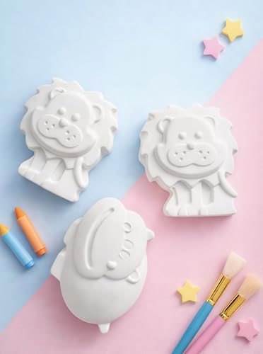 Image of Meenas DIY Kids Plaster Painting Kit - Paint Your Own 3D Figurines with Acrylic Colours & Brush | Perfect Birthday and Farewell Gift, Creative Art & Craft Activity Gift for Kids 2+ (Animal)