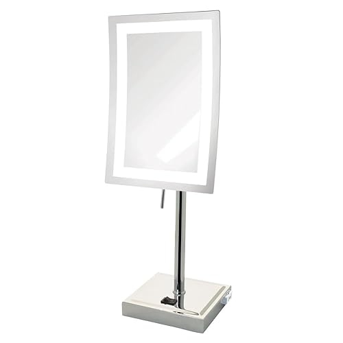 JERDON Espejo de maquillaje de mesa iluminado, espejo rectangular iluminado con aumento 5X en acabado cromado, espejo de 6.5 x 9 pulgadas, modelo