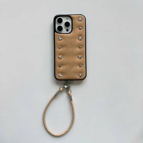 Housse iPhone 14 cuir rétro finition rivets de haute qualité
