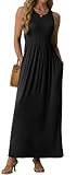 GRECERELLE Women's Summer Sleeveless Casual Long Tank Maxi Dress with Pockets, Black, XL