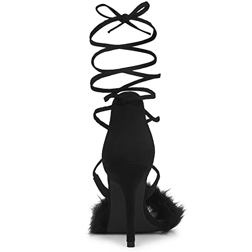 Allegra K Women's Faux Fur Stiletto Heel Lace Up Heels Sandals4