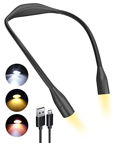 Trongle Lampe de Lecture Rechargeable Pour le Cou, 3 Couleurs Eye Protection LED Lampe Lecture de Nuit Autour de Cou Mains Libres, 1000mah Lampe De Cou la Lecture, le Camping, la Couture, Cadeau