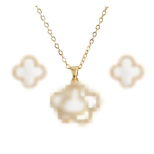 Hanaoops Ensemble de Bijoux Trèfle à Quatre Feuilles pour Femme Fille Acier au Titane Noir Trèfle à Quatre Feuilles Collier Boucles d'oreilles Set...