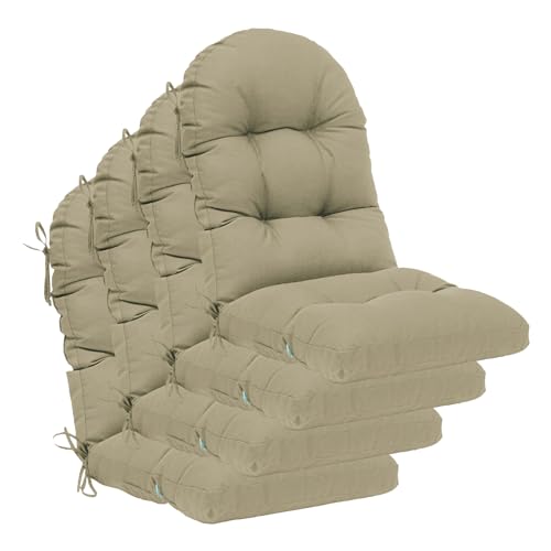 Image of QILLOWAY Outdoor High Back Chair Cushion for Adirondack, All Weather Rocking Chair Cushions Thick Padded Replacement for Patio Furniture Set of 4,Beige