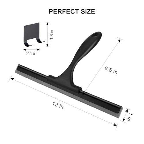Image of SetSail Squeegee for Shower Glass Door All-Purpose Shower Squeegee for Glass Doors Black Window Squeegee with Hook for Car Window Cleaning 12 Inch, Black