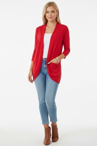 Image of ToBeInStyle Womens Open Front Long Sleeve Lightweight Asymmetrical Draped Cardigan with Side Pockets