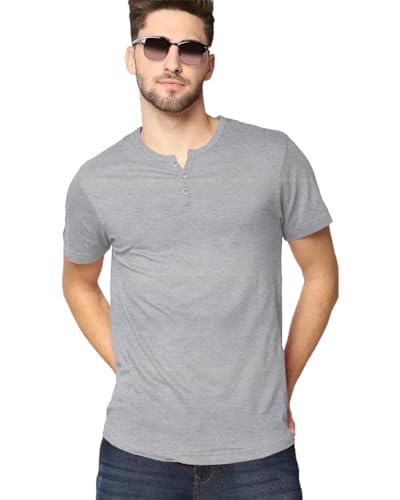 Image of LAZYCHUNKS Henley Neck Men's Cotton Half Plain Sleeves Slim Fit T-Shirt | Round Neck Men's Tshirt | Solid Colors | Summer Wear | - Multicolor