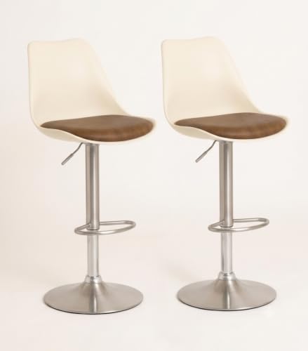 Image of 360 Revolving Height Adjustable Bar Stool /Kitchen Chair Suitable for Kitchen, Cafeteria, Dining,Pubs, Office,Shops - Pair of 2 (Cream and Brown)