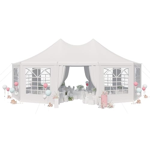 EROMMY 26'x19' Party Tent, White Wedding, Decagonal Heavy Duty Canopy