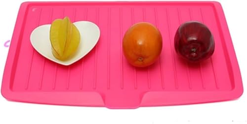Image of Kitchen Utility Draining Board, Dish Racks, Plastic Dish Drainer Tray, Large Sink Drying Rack, Kitchen Tableware Worktop Organizer, Drain Board for Utensils, Vegetable & Fruit (Pink)