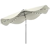 Outsunny Sombrilla de Jardín Ø292x248 cm Parasol de Terraza Manual con 32 Luces LED Solares 8 Varillas Ángulo Ajustable Impermeable y Rejillas de Ventilación para Patio Balcón Crema