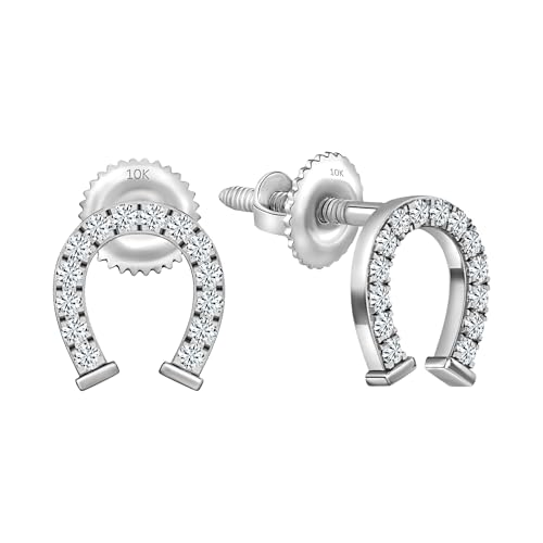 Dazzlingrock Collection Round White Diamond Horse Shoe Stud Earrings for Her (0.10 ctw, Color I-J, Clarity I1-I3) in Solid Gold