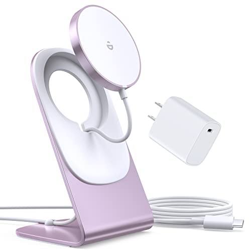 Image of Magnetic Wireless Charger for iPhone 17-12 Series + Aluminum Charger Stand | Mag Charger+20W USB C Adapter, Fast Wireless Charging Stand /Pad with 5ft USB-C Cable for iPhone 17 /16 /15 /14 /13 /12, Airpod Pro