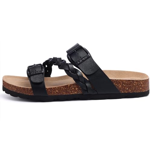 Image of KIDMI Women's Cork Footbed Sandals with Arch Support Comfortable Slip-On Slide Sandals With Adjustable Buckle for Summer