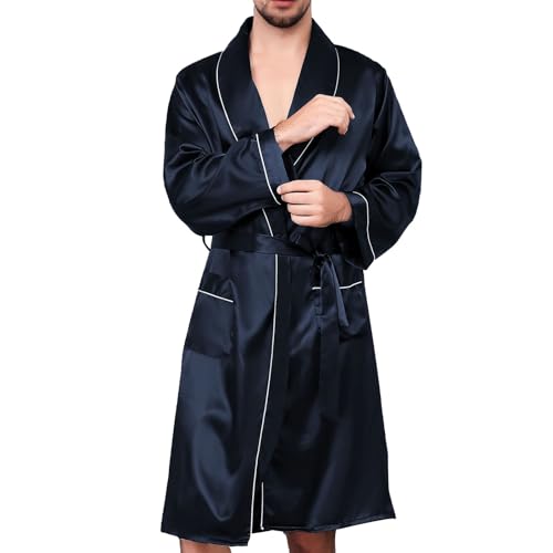 Gefomuofe Conjunto de pijamas y pantalones cortos para hombre, imitación de seda, satén, manga larga, albornoz de colores contrastantes, ropa de dormir con estampado de serpiente, elegante y de moda