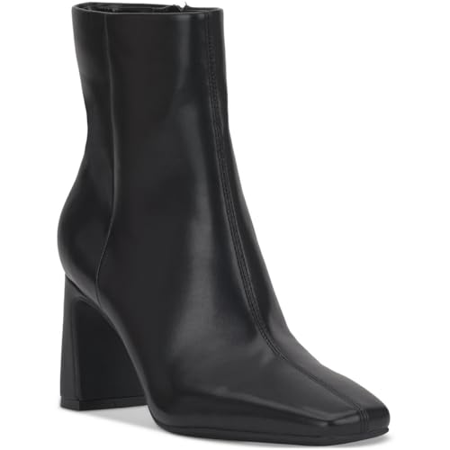 INC Womens Odelya Faux Leather Square Toe Mid-Calf Boots, Black Smooth, 7