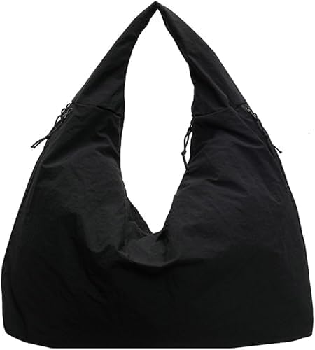 Large Nylon Tote Bag for Women & Men Pleated Slouchy Shoulder Handbag with A4 Capacity Lightweight Travel Gym Weekend Hobo Bag Casual Underarm Crescent Crossbody Beach Tote Purse-image-41