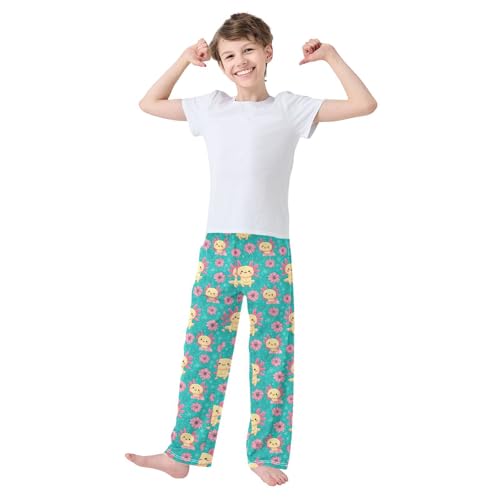 ALAZA Axolotl Flower Blossom Blue Pajama Lounge Pants Long Sleep Pajama Bottoms with Pockets3