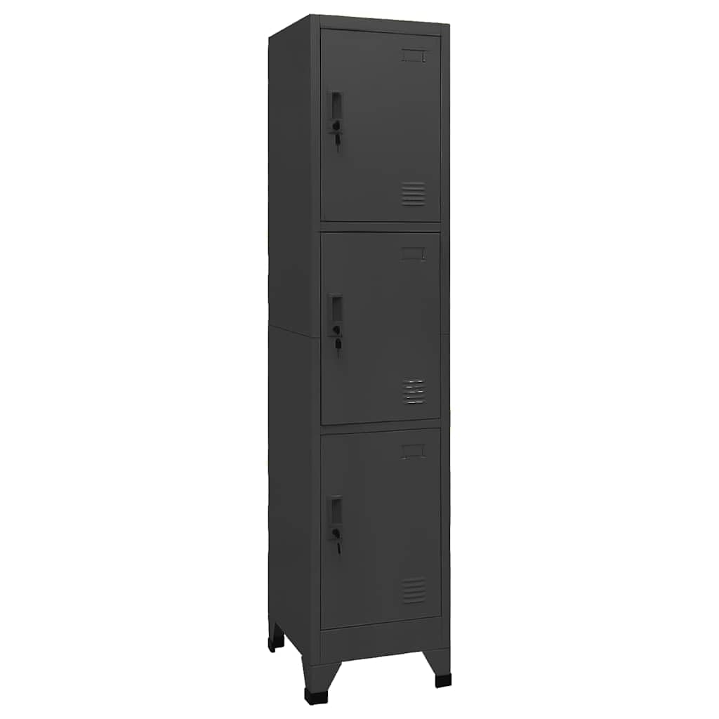Armadietto in acciaio, 38 x 45 x 180 cm, design moderno con 3 ante bloccabili e prese d'aria, robusta soluzione di archiviazione per uffici, scuole e corridoi