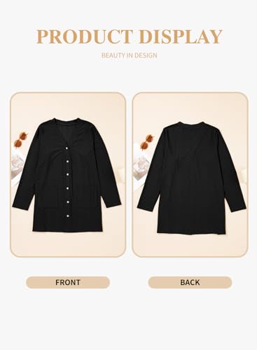 Eytino Plus Size Cardigan for Women Eyelets Casual Lightweight Open Front Long Sleeve Fall Knit Outerwear with Pocket(1X-5X)4