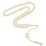 ANDRESLAD Rosario Musulmán Tasbih de 99 Cuentas de 10 Mm, Cuentas Islámicas Amarillas Colgante de Luna, Portátil para Oración y Meditación, Accesorio Espiritual para Hombres y Mujeres