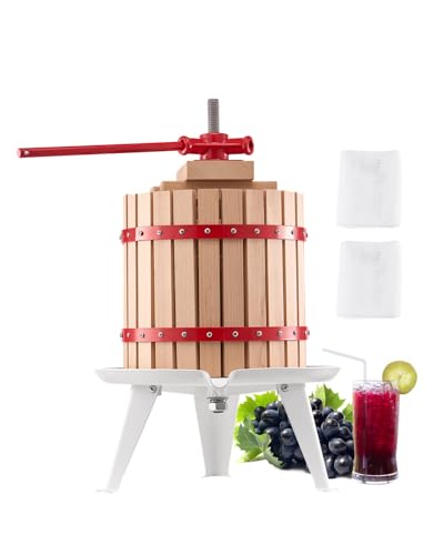 VEVOR Prensa de Vino de Frutas 12 L, Cesta de Madera Maciza con 8 Bloques, Manual. Resistente, Prensa para Hacer Sidra, Manzana, Uva, Tintura, Miel, Aceite de Oliva con Mango, 570 x 370 x 580 mm