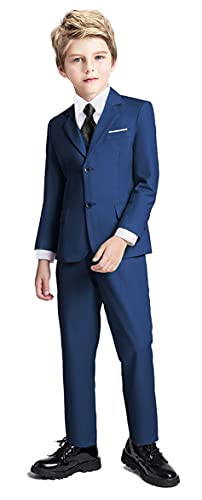 Fersumm Boys Blue Suit 5 Piece Wedding Boy Dress Blazer Vest Pants Shirt Set With Tie Size 2, Navy Blue-Tie #TOP3