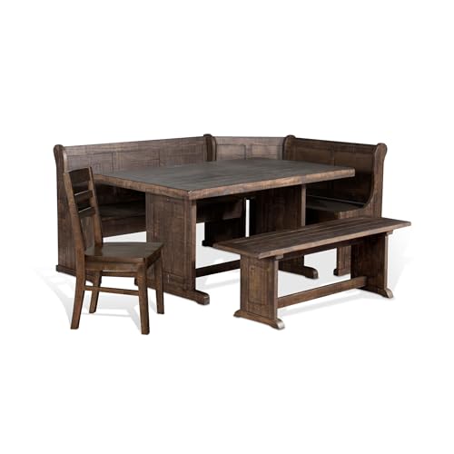 Pemberly Row Farmhouse Wood Kitchen Corner Breakfast Dining Nook Set