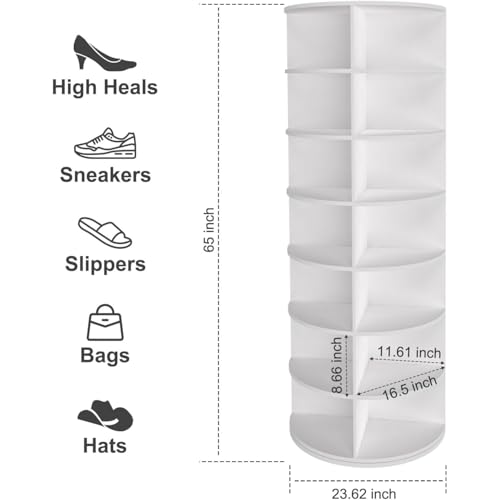 Image of Leavader 7 Tier Rotating Shoe Rack Tower, Spinning Shoe Display, 360 Shoe Rack Storage Round Carousel, Vertical Handbag Rotate Shoes Closet Organization