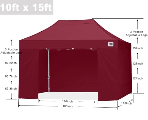 Image of ABCCANOPY Commercial Pop Up Canopy Tent with Sidewalls 10X15,Burgundy