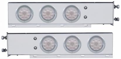 United Pacific 61546 Light Bar, Rear, Spring Loaded, with 3.75" Bolt Pattern, Stop/Turn/Tail Light, Red LED, Clear Lens, Chrome/Steel Housing, with Chrome Bezels and Visors, 10 LED Per Light