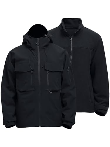 Rejork Men's 3 in 1 Waterproof Winter Ski Jackets Warm Windbreaker Snow Rain Coat Thermal Fleece Liner Hood Black L