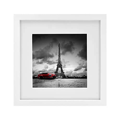 EGOFINE 12x12 Picture Frame White, Wooden Square Frame Matted for 8x8, 30x30 Picture Frame for Tabletop and Wall Mounting with Plexiglass,Photo Frame for Portrait, Printing, Landscape