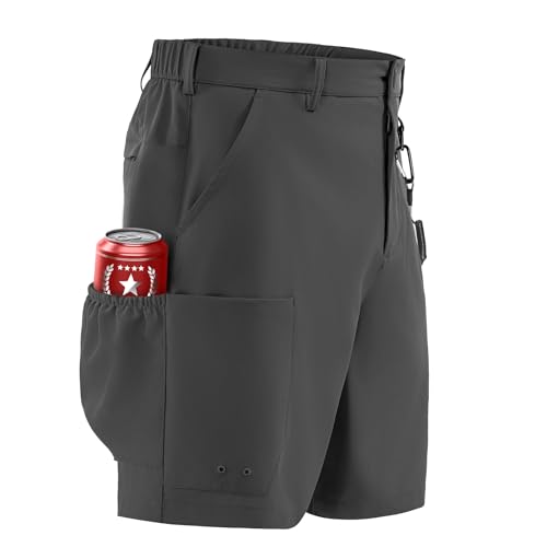 Palmyth Men's Fishing Shorts Quick Dry Hiking Shorts for Men 7 Inches Inseam with 8 Pockets for Outdoor Work Charcoal L