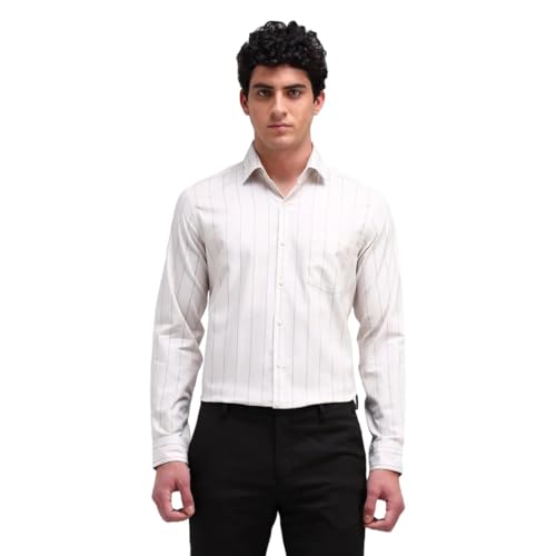 Image of Arrow Men Slim fit Cotton Striped Long Sleeves Semi-Cutaway Collar Shirt