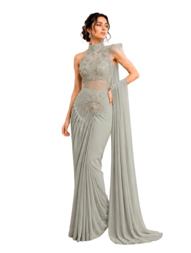 Womens Designer Dhoti Lehenga Saree Set with Printed Shrug and Em...