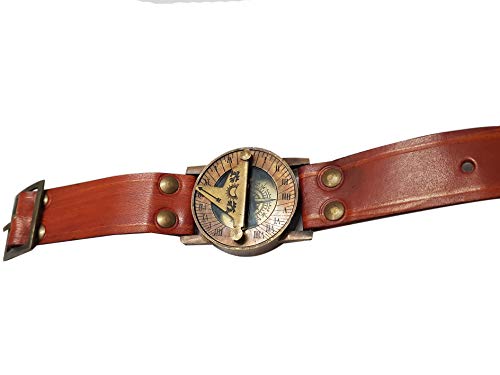 Brújula de Pulsera Estilo Steampunk en Latón con Correa de Cuero miniatura 1
